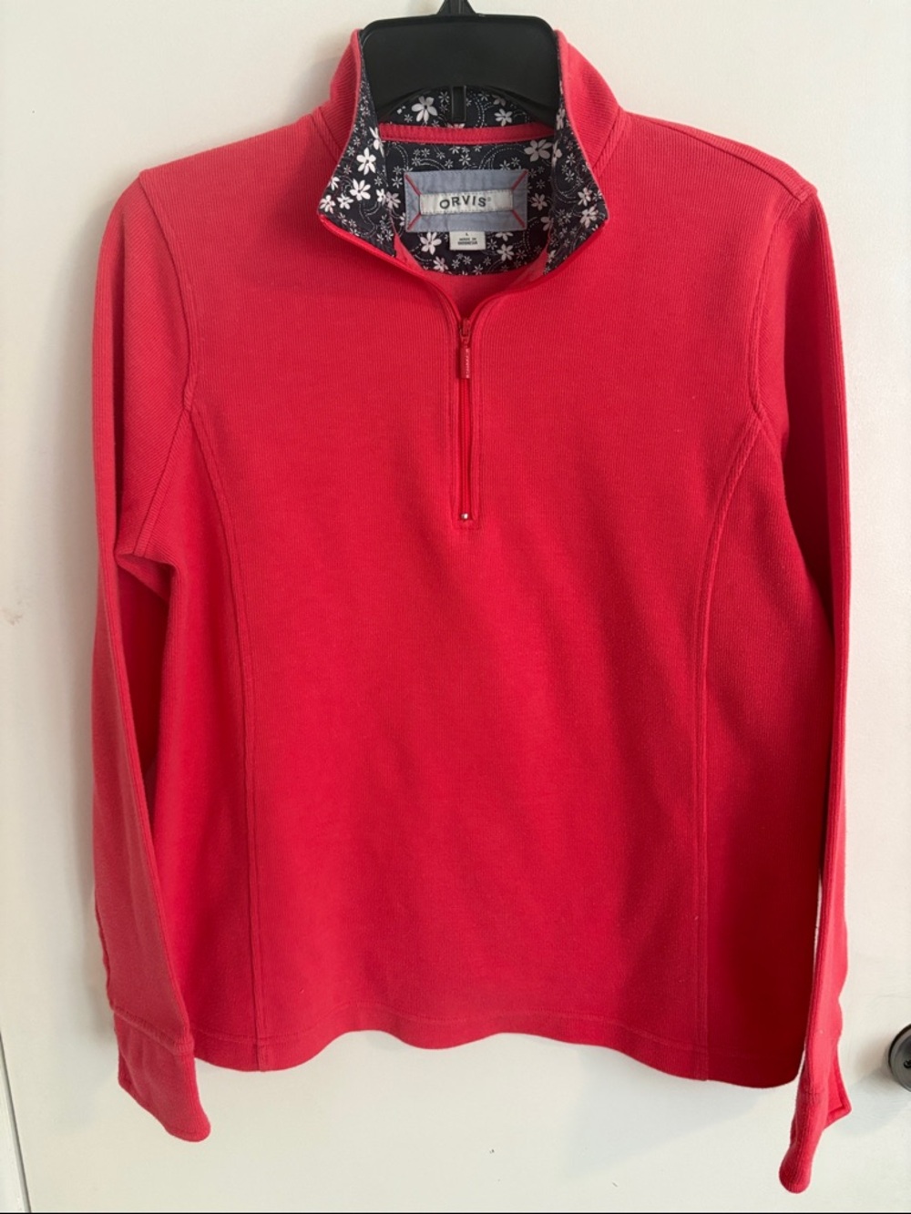 Orvis Coral-Red Quarter-Zip Pullover Sweater